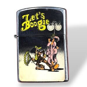 Vintage 1970s “Let’s Boogie” Flip-Top Lighter – R. Crumb–Style Art – Japan